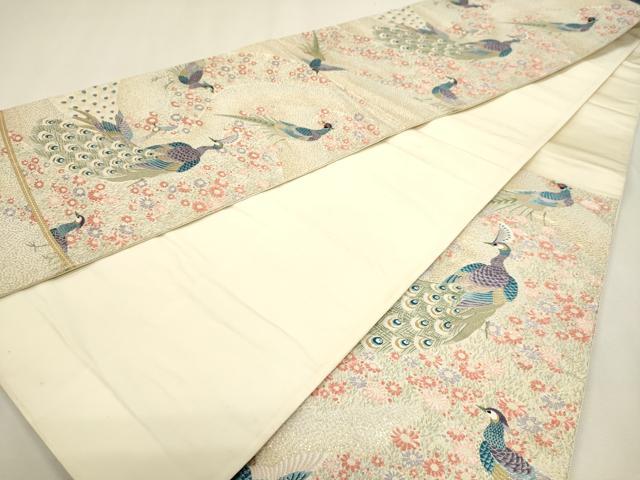 平和屋本店▼六通柄袋帯 九百錦 唐織 孔雀花鳥文 純金箔24k 正絹 逸品 DABK5789sf