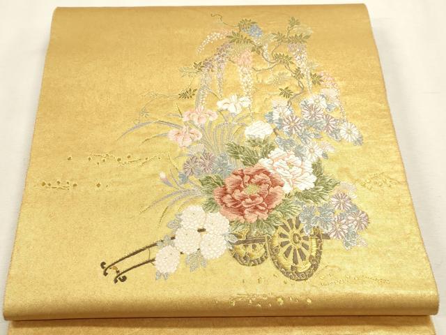 平和屋本店▼太鼓柄袋帯 唐織 王朝花車文 本金引箔 正絹 逸品 DABK5792sf