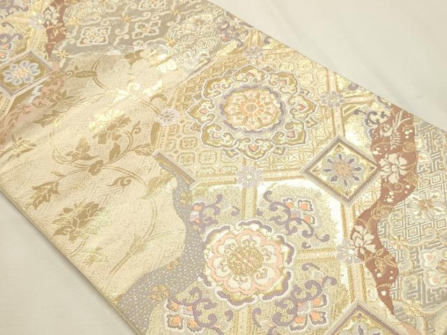 平和屋本店▼六通柄袋帯 正倉院花唐草文 本金箔錦 二重織 正絹 逸品 DABK5860sf