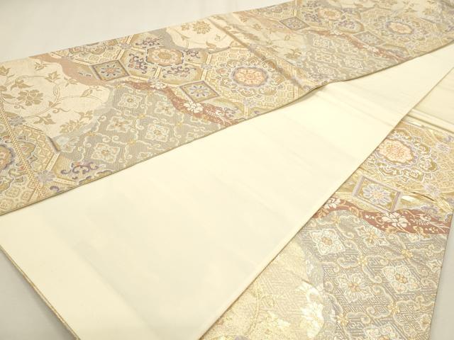 平和屋本店▼六通柄袋帯 正倉院花唐草文 本金箔錦 二重織 正絹 逸品 DABK5860sf