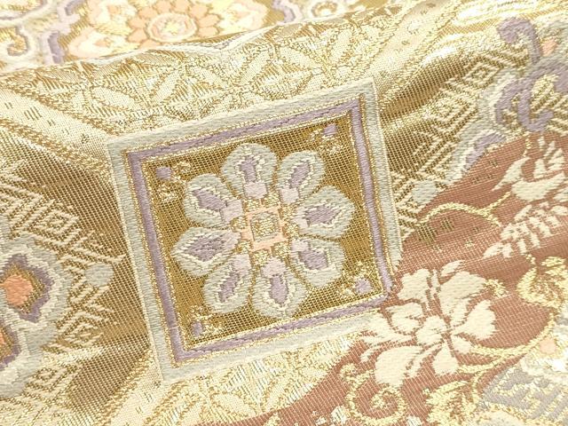 平和屋本店▼六通柄袋帯 正倉院花唐草文 本金箔錦 二重織 正絹 逸品 DABK5860sf