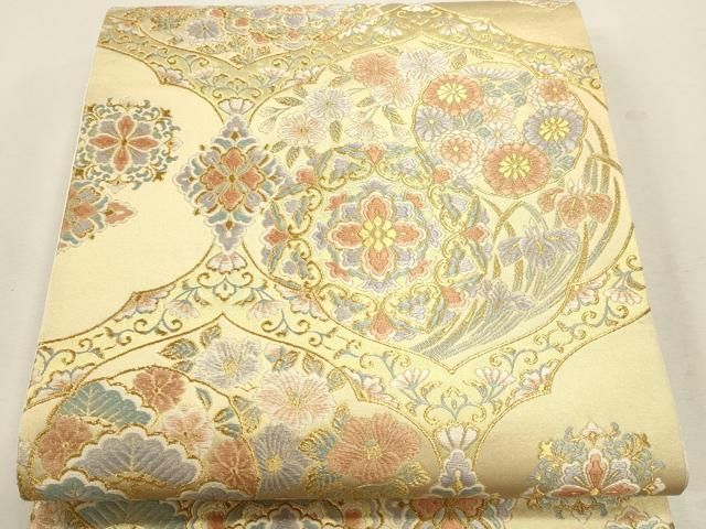平和屋本店▼六通柄袋帯 唐織 正倉院花文 本金箔 正絹 逸品 DABK5895sf