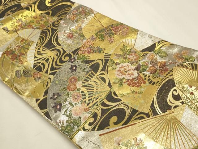 平和屋本店▼西陣あさぎ 丸帯 琳派 プラチナ壱仟八百口織 本金箔 さが美扱い 正絹 逸品 DABK5896sf