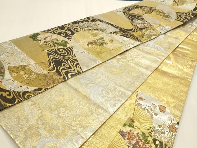 平和屋本店▼西陣あさぎ 丸帯 琳派 プラチナ壱仟八百口織 本金箔 さが美扱い 正絹 逸品 DABK5896sf