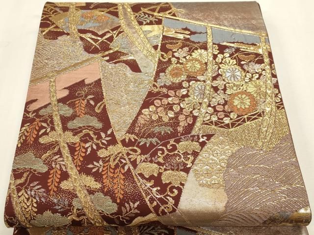 平和屋本店▼六通柄袋帯 束ね熨斗花文 純金二重引箔 正絹 逸品 DABK5946sf