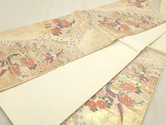 平和屋本店▼六通柄袋帯 唐織 山取花鳥文 本金二重箔 正絹 逸品 DABK5948sf