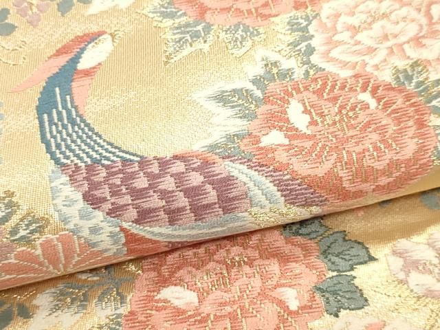 平和屋本店▼六通柄袋帯 唐織 山取花鳥文 本金二重箔 正絹 逸品 DABK5948sf