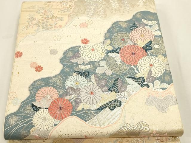 平和屋本店▼六通柄袋帯 唐織 九百錦 道長草花文 純金箔24k 正絹 逸品 DABK5954sf