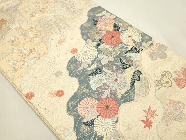 平和屋本店▼六通柄袋帯 唐織 九百錦 道長草花文 純金箔24k 正絹 逸品 DABK5954sf