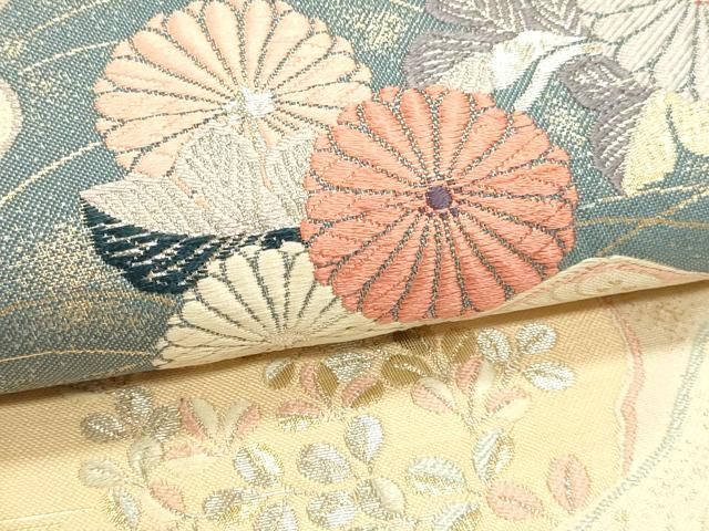 平和屋本店▼六通柄袋帯 唐織 九百錦 道長草花文 純金箔24k 正絹 逸品 DABK5954sf