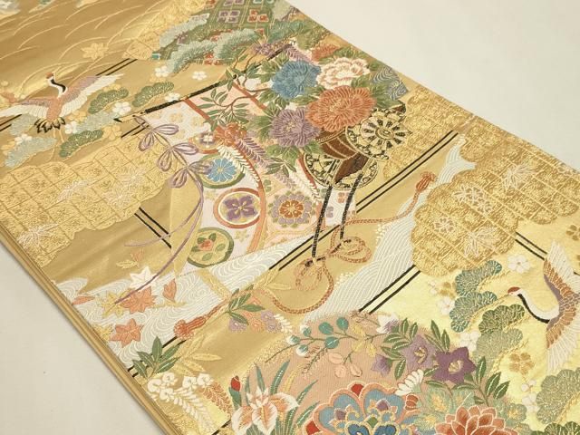 平和屋本店▼六通柄袋帯 唐織 秀花風彩紋 本金糸 正絹 逸品 DABK5972sf