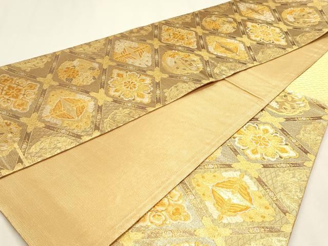 平和屋本店▼六通柄袋帯 花菱文 本金箔 正絹 逸品 DABK5996sf