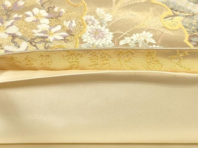 平和屋本店▼六通柄袋帯 唐織 雪輪花鳥文 本金箔 正絹 逸品 DABK5998sf