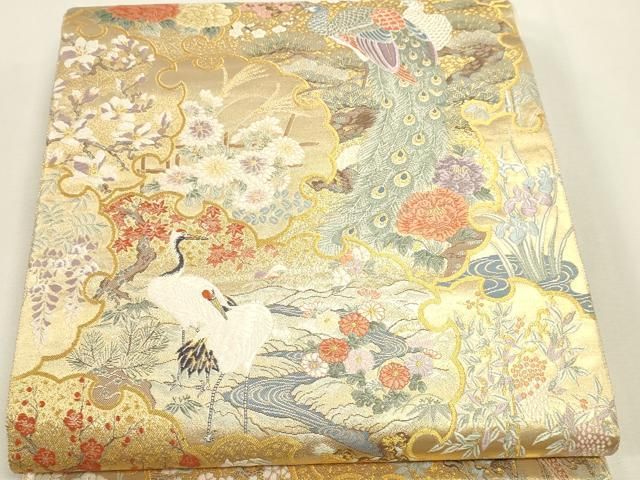 平和屋本店▼六通柄袋帯 唐織 雪輪花鳥文 本金箔 正絹 逸品 DABK5998sf
