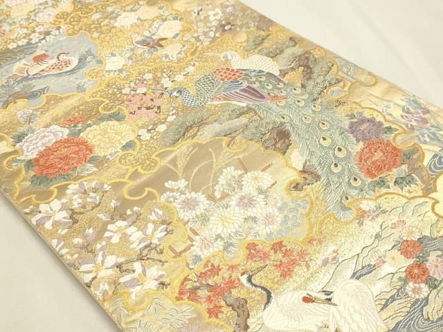 平和屋本店▼六通柄袋帯 唐織 雪輪花鳥文 本金箔 正絹 逸品 DABK5998sf