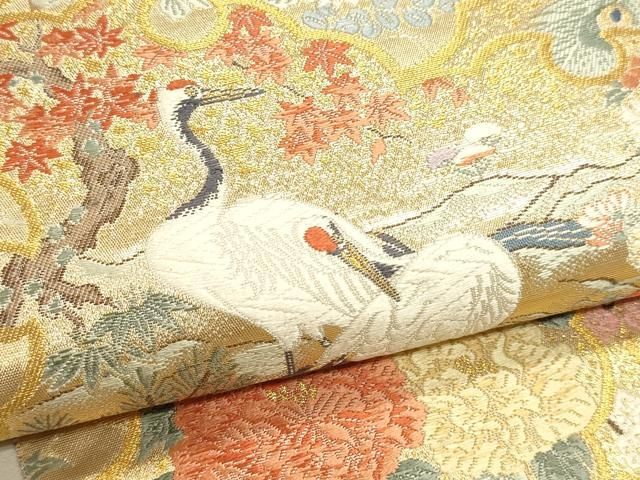 平和屋本店▼六通柄袋帯 唐織 雪輪花鳥文 本金箔 正絹 逸品 DABK5998sf
