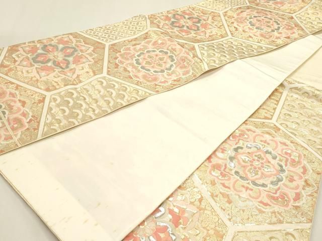 平和屋本店▼六通柄袋帯 亀甲取華紋 プラチナ箔 24k本金箔 正絹 逸品 DABK5999sf