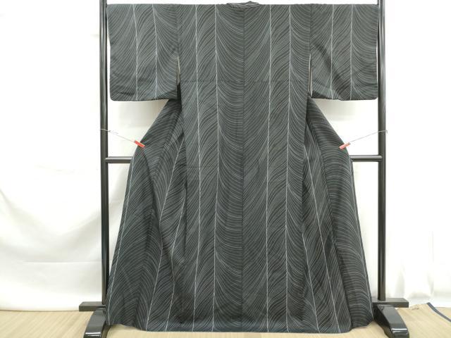 平和屋着物■小紋 斜縞文 黒地 洗える着物 DABK6037qa