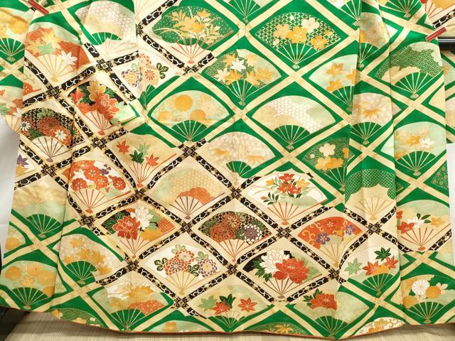 平和屋着物■豪華振袖 駒刺繍 天井扇面花文 金彩 正絹 逸品 DABK6081qa