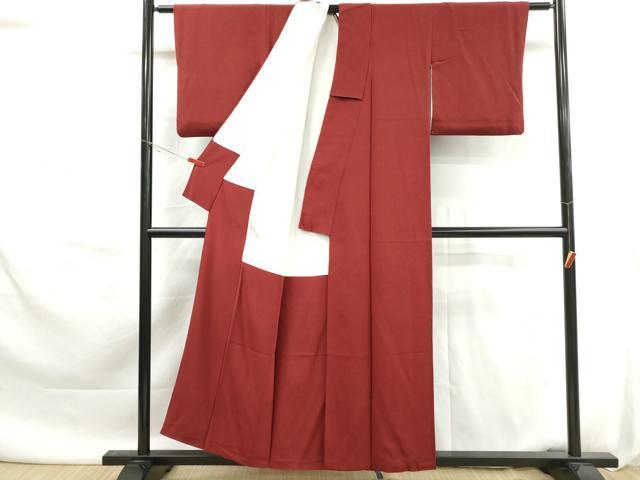 平和屋着物■上質な色無地 鬼しぼ縮緬 紅海老茶色 正絹 逸品 DABK6096qa