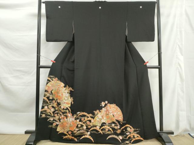 平和屋着物■豪華黒留袖 駒刺繍 地紙御所車花文 金彩 正絹 逸品 DABK6112qa