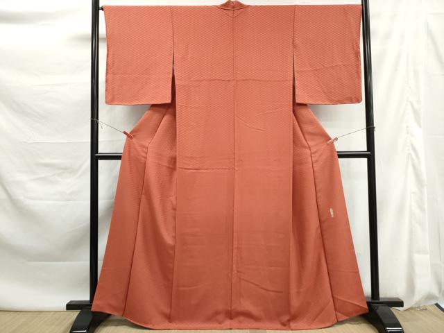 平和屋着物■上質な色無地 作家物 蜀江地紋 中紅花 肉桂色 正絹 逸品 未使用 DABK6126qa