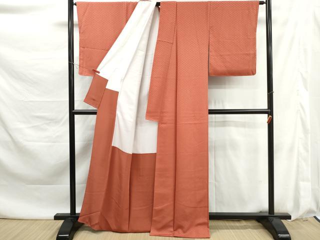 平和屋着物■上質な色無地 作家物 蜀江地紋 中紅花 肉桂色 正絹 逸品 未使用 DABK6126qa