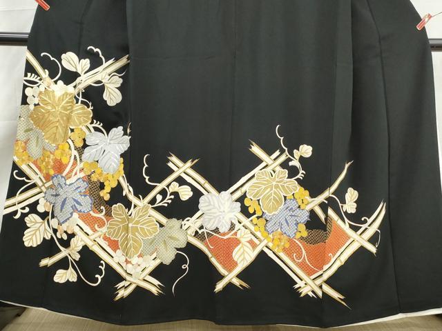 平和屋着物■豪華黒留袖 駒刺繍 枝葉文 金銀糸 正絹 逸品 DABK6132qa