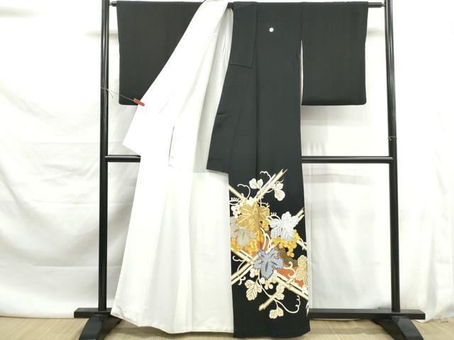 平和屋着物■豪華黒留袖 駒刺繍 枝葉文 金銀糸 正絹 逸品 DABK6132qa