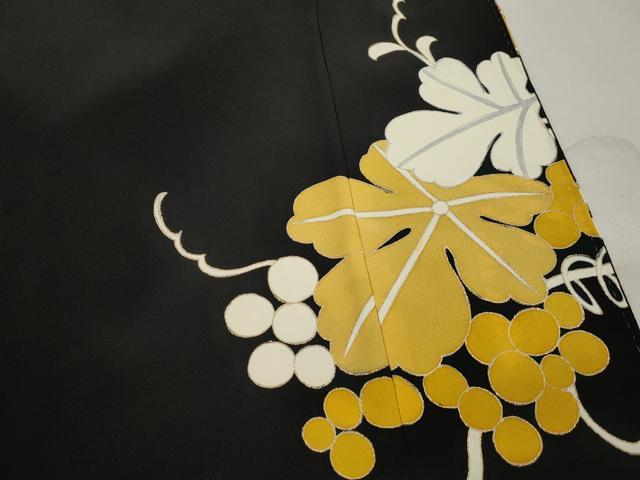 平和屋着物■豪華黒留袖 駒刺繍 枝葉文 金銀糸 正絹 逸品 DABK6132qa