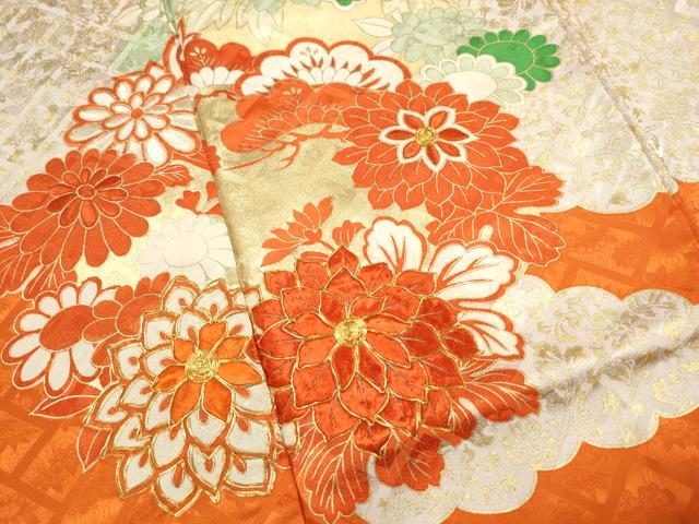 平和屋着物■豪華振袖 駒刺繍 雲取り花松文 金彩 正絹 逸品 DABK6133qa