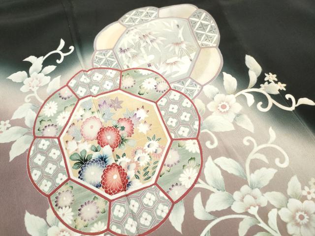 平和屋着物■豪華黒留袖 花唐草文 暈し染め 正絹 逸品 DABK6134qa