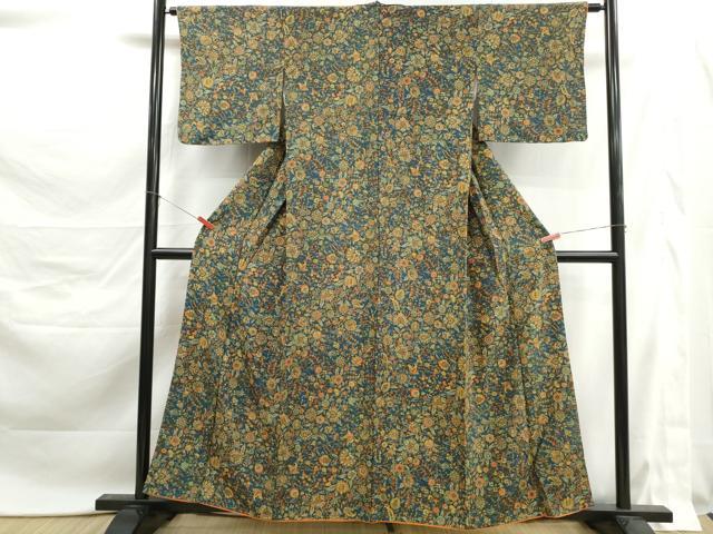 平和屋着物■上質な小紋 更紗花文 正絹 逸品 DABK6150qa