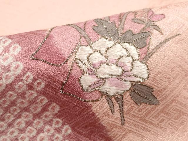 平和屋着物■訪問着 駒刺繍 絞り 几帳花文 正絹 逸品 DABK6161qa