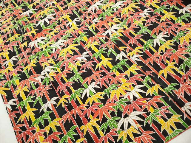 平和屋着物■上質な小紋 笹竹文 黒地 金彩 鬼しぼ縮緬 正絹 逸品 DABK6169qa