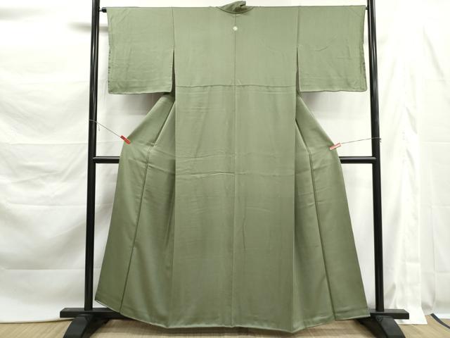 平和屋着物■上質な色無地 紗綾形地紋 柳色 正絹 逸品 DABK6186qa