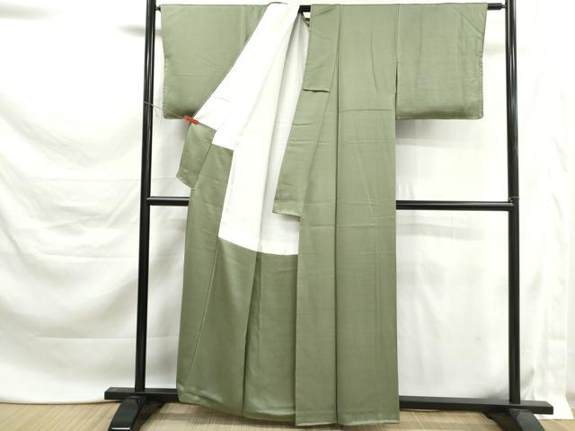 平和屋着物■上質な色無地 紗綾形地紋 柳色 正絹 逸品 DABK6186qa