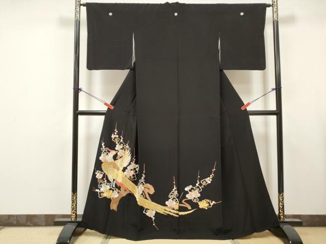 平和屋着物■黒留袖 総刺繍 花鳥松文 金銀糸 洗える着物 DABK6221qa
