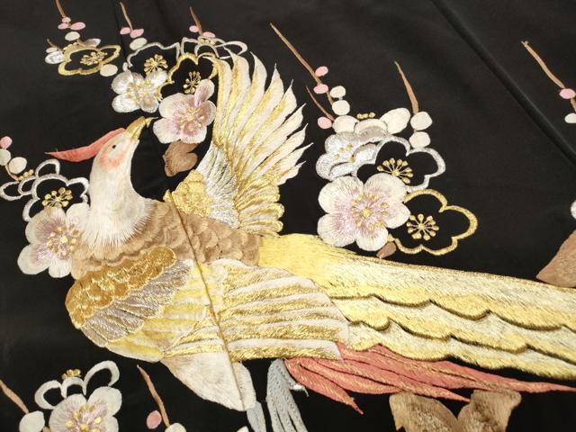 平和屋着物■黒留袖 総刺繍 花鳥松文 金銀糸 洗える着物 DABK6221qa