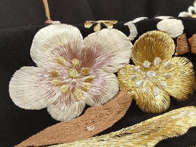 平和屋着物■黒留袖 総刺繍 花鳥松文 金銀糸 洗える着物 DABK6221qa