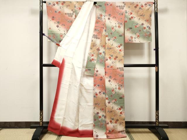平和屋着物■上質な小紋 鳳凰花文 鮫小紋柄 暈し染め 金彩 正絹 逸品 DABK6245qa