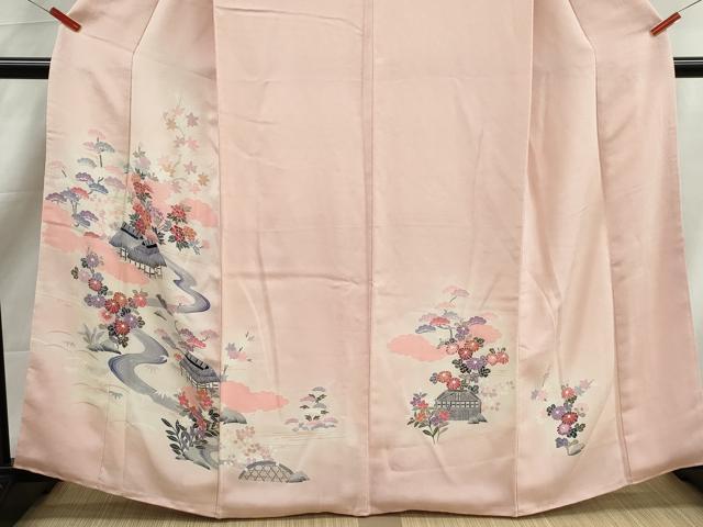 平和屋着物■訪問着 風景花文 暈し染め 鬼しぼ縮緬 正絹 逸品 DABK6343qa