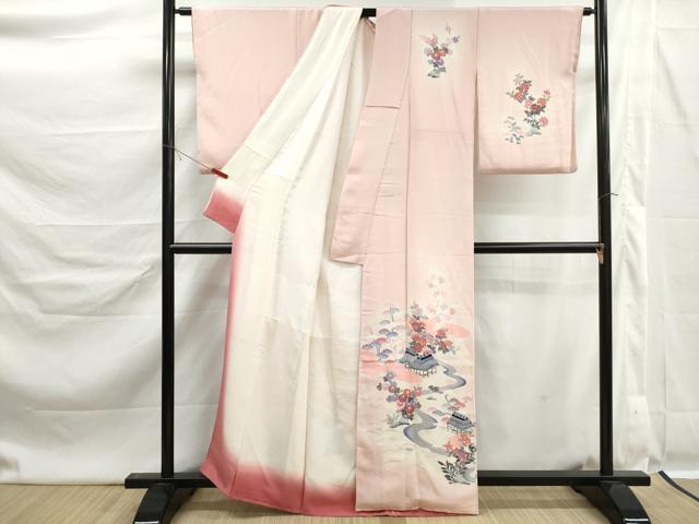 平和屋着物■訪問着 風景花文 暈し染め 鬼しぼ縮緬 正絹 逸品 DABK6343qa