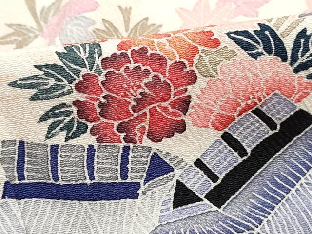 平和屋着物■訪問着 風景花文 暈し染め 鬼しぼ縮緬 正絹 逸品 DABK6343qa