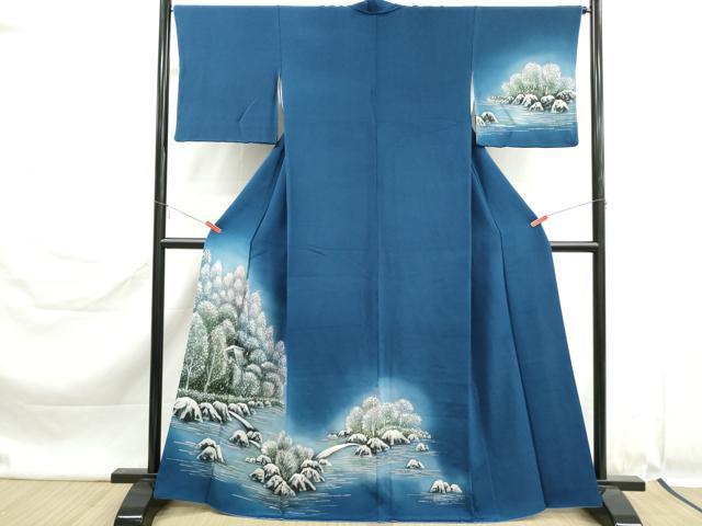 平和屋着物■訪問着 手描き 風景文 鬼しぼ縮緬 正絹 逸品 DABK6348qa