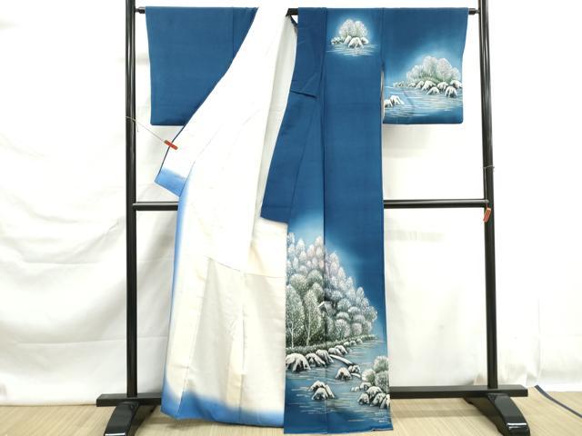 平和屋着物■訪問着 手描き 風景文 鬼しぼ縮緬 正絹 逸品 DABK6348qa