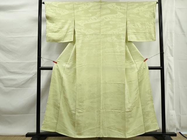 平和屋着物■上質な色無地 流水花地紋 若菜色 正絹 逸品 DABK6351qa
