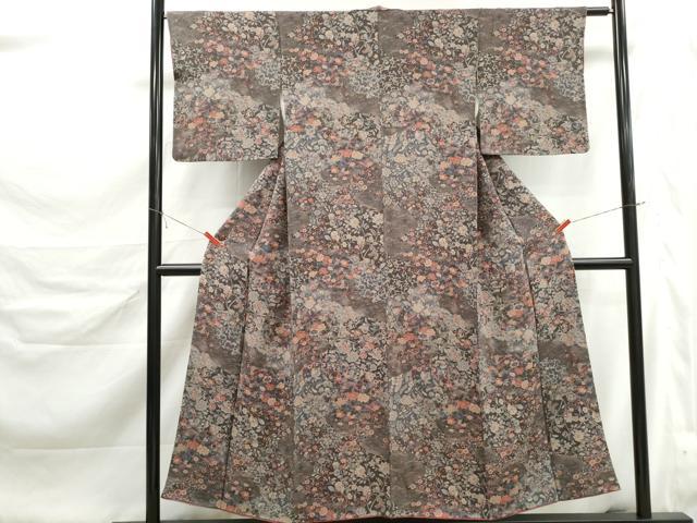 平和屋着物■上質な小紋 草花文 鬼しぼ縮緬 正絹 逸品 DABK6383qa