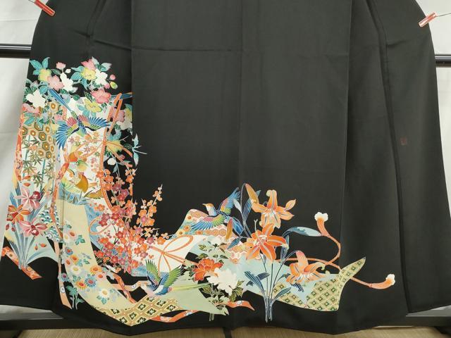 平和屋着物■豪華黒留袖 作家物 飛鳥花文 正絹 逸品 DABK6394qa