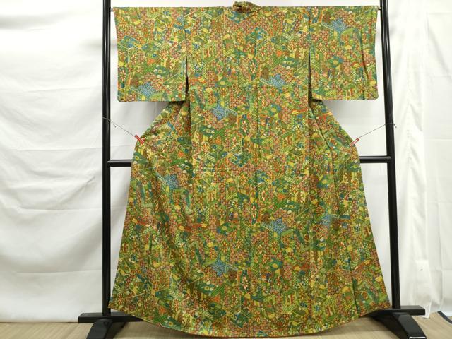 平和屋着物■上質な小紋 御所車花文 正絹 逸品 DABK6398qa